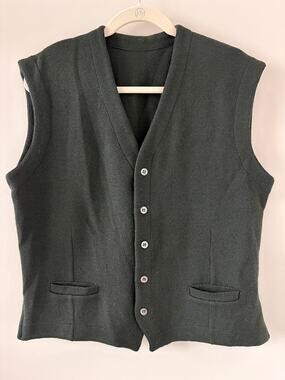 100% Italian Wool Dark Green Sweater Vest Mens Sz L Kurt Cobain Grandpa Academia